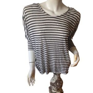 DKNY dark gray white striped boat neck blouse lounge top S